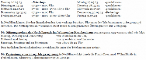 Öffnungzeiten über Pfingsten 2024