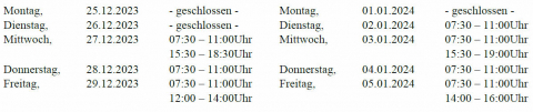 Öffnungszeiten 2023/24
