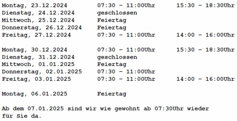 Öffnungszeiten 2024/25